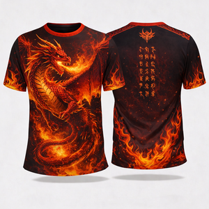 Camiseta de Manga Corta para Hombre, de Poliéster, con Estampado de Dragón por Sublimación, Corte Holgado, Diseño Animal, Ropa Deportiva - Product Image 1