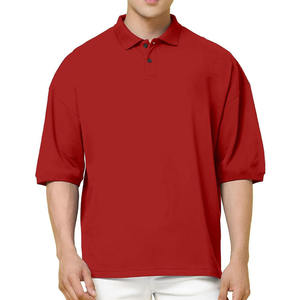 Polo Rojo para Hombre, Mezcla de Algodón, Manga Corta, Color Liso, Casual, Transpirable, Cómodo, con Logotipo Personalizado - Product Image 1