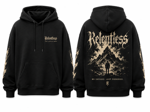 Relentless <b>Men's</b> Black Hooded Sweatshirt Cotton French Terry Print Mountain Design Regular Fit Autumn Casual Wear - Product Image 1