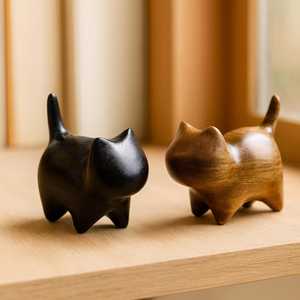 Sculpture de chat minimaliste en bois, décoration d'intérieur, art de table, artisanat, décoration en forme d'animal noir - Product Image 5