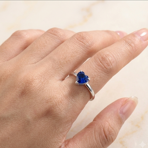 Blue Heart Shape <b>Open</b> <b>Ring</b> Prong Set Fine Jewelry for Wedding Party Gift - Product Image 4
