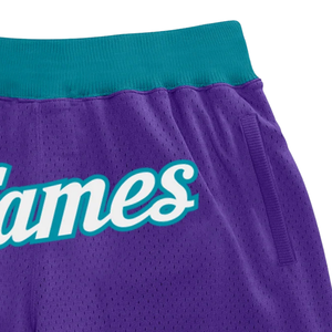 Shorts de basket-ball en mesh sublimé violet et vert pour hommes, vêtements de sport légers en polyester, uniforme d'équipe, vêtements d'entraînement - Product Image 3