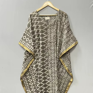 ชุดคลุมชายหาดผ้าฝ้ายแท้พิมพ์ลาย Bagru แบบอินเดีย ทำมือ ลายดอกไม้ฤดูร้อน สวมใส่สบาย ยาวคลุมเข่า - Product Image 1