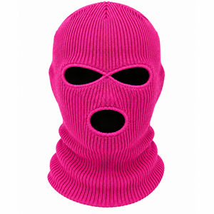 Fashionable Knitted 100% Polyester Checked Pink Unisex Balaclava <b>Ski</b> <b>Mask</b> Winter Outdoor <b>Face</b> Cover - Product Image 1