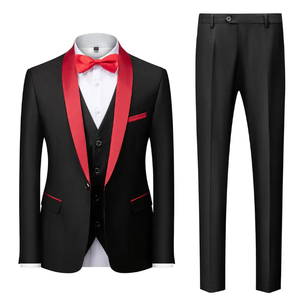 Ensemble de costume de smoking noir en laine croisé pour homme avec gilet et nœud papillon, coupe ajustée, style britannique, tenue de cérémonie pour mariages et événements - Product Image 3