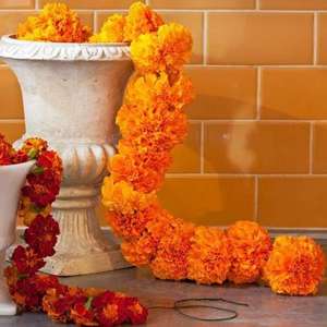 พวงมาลัยดอกดาวเรืองหลากสีสวยงาม ทำด้วยมือ ประดับพู่ห้อยระย้า เหมาะสำหรับตกแต่งงานแต่งงานและฉากหลัง - Product Image 1