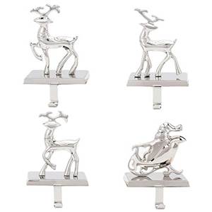 Metal Reindeer and Sleigh <b>Christmas</b> <b>Stocking</b> Holders Decorative Hooks for Holiday Display - Product Image 1