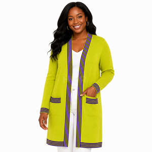 Cárdigan Elegante de Manga Larga para Mujer, Estilo Casual, con Dobladillo a Rayas en Contraste, de la Hermandad HMR - Product Image 1