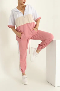 Chándal Deportivo 2 en 1 para Mujer, Ecológico, Ligero, de Poliéster/Algodón, con Capucha, Estampado, Sólido, Manga Larga, Cierre con Cordón - Product Image 3