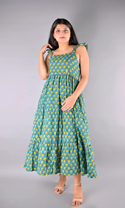 Robe d'été en coton, robe à imprimé indien, col carré, sans manches, imprimé floral, robe maxi décontractée pour femmes - Product Image 3