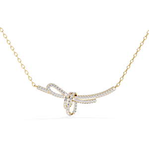 10K 14K 18K Yellow Gold Bow Ribbon <b>Necklace</b> Featuring a Delicate Knotted Tie Design with Shimmering Lab Grown Diamond <b>Necklace</b> - Product Image 1