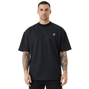T-shirt Homme Oversize Noir Minimaliste Streetwear en Coton Lourd, Coupe Boxy à Épaules Tombantes, Qualité Premium, Style Urbain Décontracté - Product Image 1