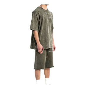 Ensemble deux pièces pour homme, tendance, effet délavé, t-shirt oversize et short de sport, coton lourd et respirant - Product Image 4