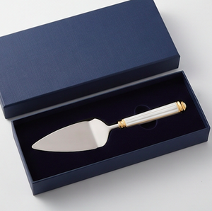 Elegante Juego de Servir Pasteles de Acero Inoxidable con Asas de Esmalte Blanco y Dorado, Ideal para Bodas, Regalos y Ocasiones Especiales - Product Image 6