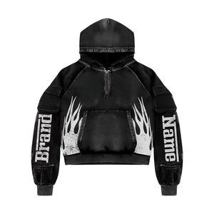 Sudadera con capucha para hombre, de invierno, estilo vintage, lavada, con cremallera, con tachuelas, estilo urbano, corta, oversize, con logotipo personalizado, fabricante OEM, suministro al por mayor - Product Image 4