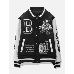OEM ODM Street Style <b>Letter</b> Embroidery Fleece Lining Long Sleeve Stand Collar Lightweight Casual College Baseball <b>Jacket</b> For <b>Men</b> - Product Image 1