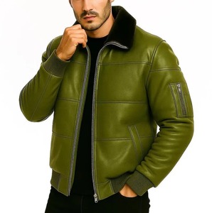 Chaqueta Bomber de Piel de Oveja Genuina para Hombre con Cuello de Piel - Product Image 5