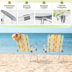 Set di 2 Sedie da Spiaggia Pieghevoli Portatili con Schienale a Nido d'Ape per Esterni, Patio, Prato, Campeggio, Pesca, Giardino, Bordo Piscina, Barbecue, Giallo Verde - Product Image 3
