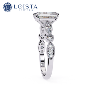Anillo de compromiso solitario con diamante de corte esmeralda cultivado en laboratorio, certificado por IGI, en oro, anillo de boda vintage con diseño infinito. - Product Image 3