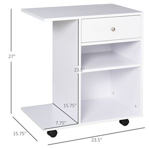 White Rolling Office <b>Printer</b> <b>Stand</b> Desk with Adjustable Shelf Drawer and CPU Holder Easy Wheels Movement - Product Image 3