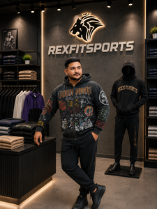 Sudadera con Capucha REXFIT SPORTS 2026 para Hombre, Negra, Vintage, con Gráficos, Cierre Completo, Personalizada, Estilo Urbano, de Forro Polar, para Uso Casual - Product Image 6