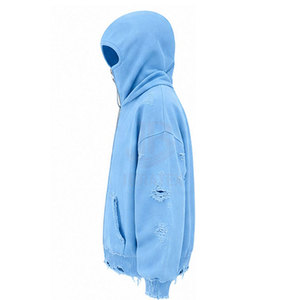 <b>Top</b> Selling Reasonable Price Casual Streetwear <b>Distressed</b> Balaclava Hoodie Men's Full Face Mask Zip Durable Material - Product Image 4