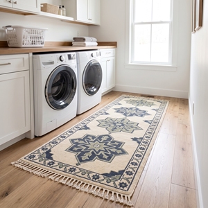 Tapis de couloir géométrique moderne sud-ouest, tissé à la main, avec franges, envers en latex antidérapant, pour salon et hôtel - Product Image 5