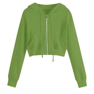 Wholesale Women's <b>Crop</b> Tops & Hoodies Custom 3D Embroidery Front <b>Zip</b>-<b>Up</b> Fleece Pullover Hooded 100% Cotton - Product Image 2