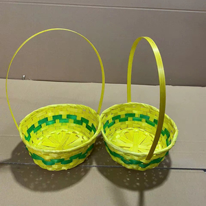 Handicraft Woven Bamboo <b>Basket</b> Painted Small Handle Buckets for Easter <b>Egg</b> Hunt Picnic Party Supplies Birthday Decorations 2026 - Product Image 1