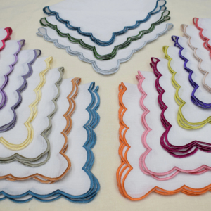 Custom Color Linen Scalloped <b>Edge</b> Dinner Napkin Embroidered Linen Napkin Wedding Event Linen Napkin Table Decor - Product Image 1