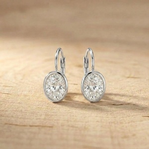 IGI Certified Lab Grown Diamond Oval <b>Drop</b> Dangle Earrings in 10K 14K 18K Solid Gold Bezel Set Luxury Long Diamond Earrings - Product Image 2