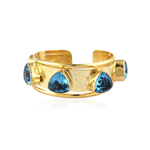 Bold statement jewelry trillion cut swiss blue quartz <b>adjustable</b> <b>bracelet</b> 18k gold plated hammered texture open cuff <b>bracelets</b> - Product Image 2