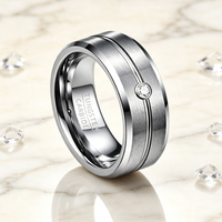 Bague en carbure de tungstène argenté brossé avec rainure et une seule pierre en zircone, alliance de 8 mm pour homme, bijoux classiques en gros