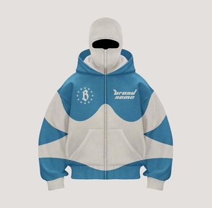 Ensemble de survêtement unisexe à fermeture éclair intégrale avec pantalon large et sweat à capuche balaclava, imprimé graphique premium, style streetwear, personnalisable avec votre marque - Product Image 4