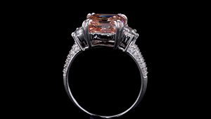 Luxury Fancy Vivid Pink Square Emerald Cut 14K Gold Lab Grown Diamond Ring with Moon Cut Side Diamonds for Wedding & Anniversary - Product Image 6