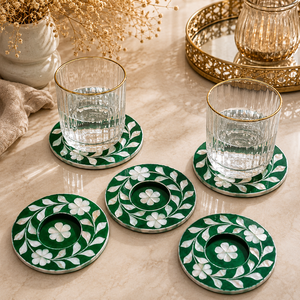 Posavasos Artesanales con Incrustaciones de Madreperla, Forma Redonda de Concha Marina, Tapete Floral para Bebidas, Decoración para Mesa de Comedor, Mesa de Café y Cocina - Product Image 1