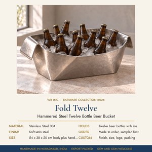 Cubo de Acero Inoxidable Martillado a Mano para Cerveza, Capacidad para Doce Botellas, Cubo de Hielo SS304, Enfriador de Bebidas Grande para Fiestas - Product Image 2