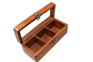 Boîte à épices en bois artisanale à 3 compartiments avec couvercle en verre, organisateur de masala avec une cuillère en bois, récipient de rangement pour la cuisine - Product Image 2