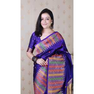 Sari de Seda Suave Violeta Elite Weaves con Bordado Meenakari Zari y Borde de Templo, Blusas y Camisas para Mujer, 650g - Product Image 5