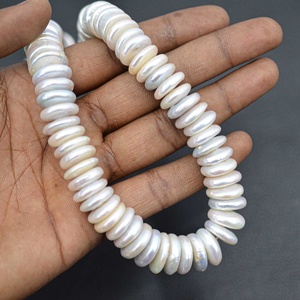 Perles de culture d'eau douce naturelles blanches de 14 mm et 15 mm, forme disque, grandes perles, design artisanal, bijoux de luxe, livraison gratuite sans droits de douane - Product Image 5