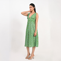 Robe midi sans manches à col en V, coupe évasée, en coton imprimé, robe longue décontractée d'été confortable pour femmes, imprimé Jaipuri