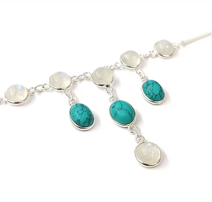 Collier multi-pierres avec turquoise et pierre de lune, élégant et léger, 8,5 grammes, bijoux en gros - Product Image 2