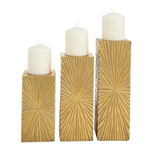 Gold Sunburst Handmade Durable MDF Rectangular Pillar <b>Candle</b> Holder <b>Set</b> Unscented Decorative Centerpiece for Wedding Home Decor - Product Image 2