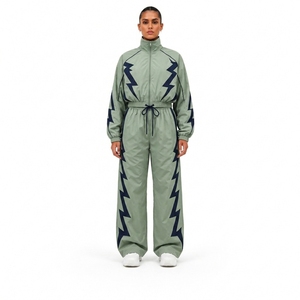 Black Nylon Sports Training Tracksuit Set with Zip Jacket and Pants for Fitness <b>Athletic</b> Running Gym Workout and Outdoor Wear - Product Image 1