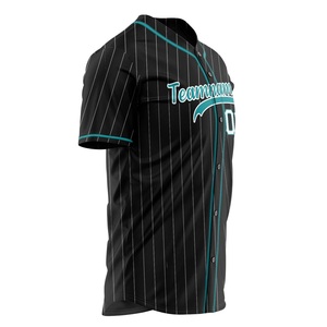 Camiseta de Béisbol Personalizada, Negra con Rayas Verde Azulado, Impresión Sublimada, Absorbente de Humedad, con Botones, Uniforme de Equipo Unisex para Adultos - Product Image 2