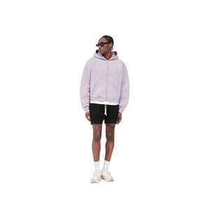 Men's Lavender <b>Cropped</b> <b>Zip</b> <b>Up</b> <b>Hoodie</b> Boxy Fleece Jacket Drawstring Hood Streetwear Wholesale - Product Image 2