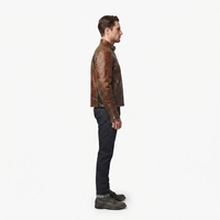 Blouson Moto Homme en Cuir Chromexcel Effet Vieilli Cognac Sashiko Cyber-Gothique Style Cafe Racer Streetwear Automne/Hiver Personnalisable OEM