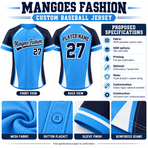 เสื้อเบสบอล Mangoes Fashion แบบยูนิเซ็กซ์ คอวี แขนสั้น ติดกระดุมด้านหน้า ระบายอากาศได้ดี ป้องกันแบคทีเรีย ซับเหงื่อ ผลิตจากโพลีเอสเตอร์ - Product Image 6