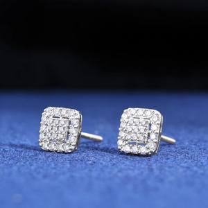Boucles d'oreilles clous de luxe plaquées or 9 carats avec diamants de laboratoire taille brillant rond, certifiées IGI, design halo en grappe, pour femme, cadeau de fête - Product Image 1