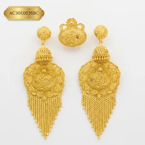 Traditional African Gold Plated Stud Earrings Brass Cute Fashion Tassel Earrings Jewelry Set - Product Image 2